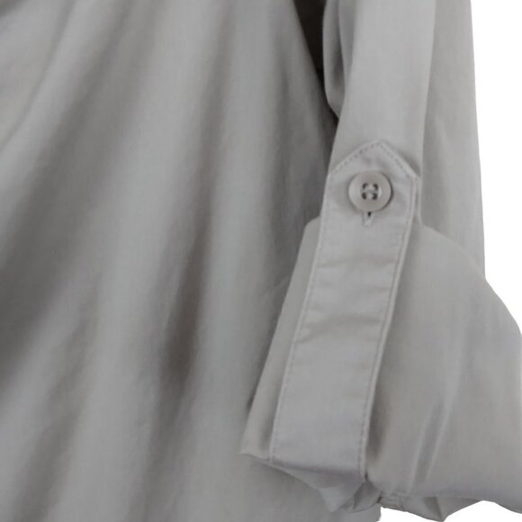 Alfani | Raw Edge Cotton Adjustable Sleeve Blouse Tan | Size 10 - Picture 6 of 7